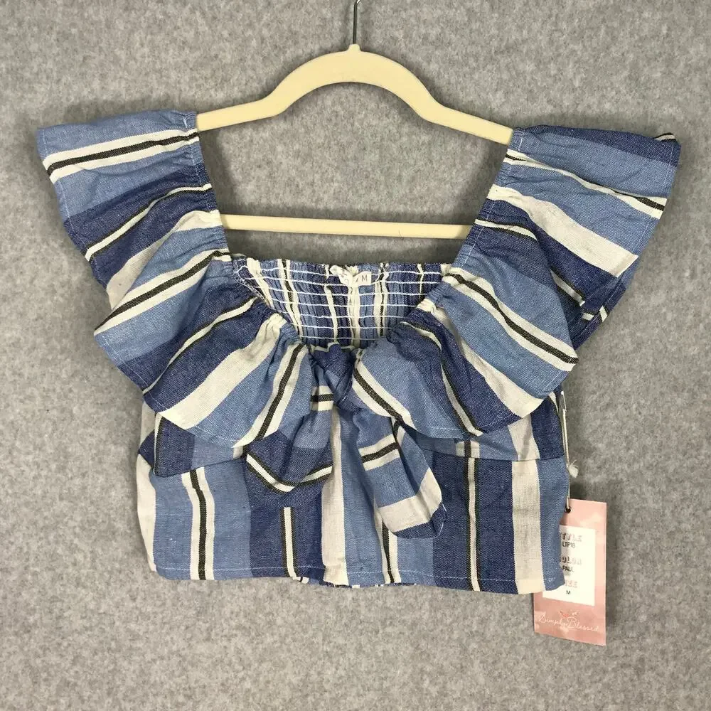 Simply Blessed Ruffle Smocked Crop Top Medium‎ Linen Vacation Cute Preppy Resort